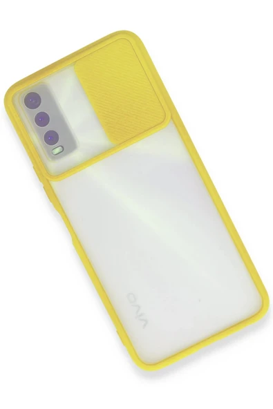 Vivo Y11S Kılıf Palm Buzlu Kamera Sürgülü Silikon - Sarı - Resim 2