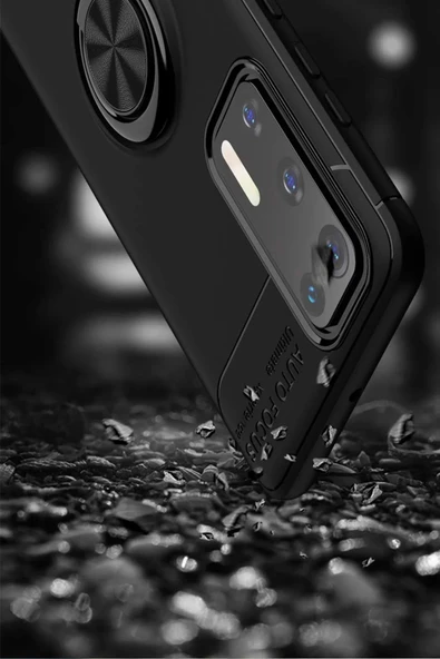 Huawei P40 Kılıf Range Yüzüklü Silikon - Siyah-Kırmızı - Resim 5