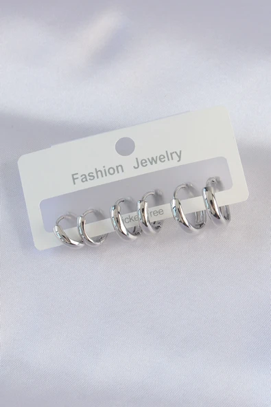 Pirinç Gümüş Renk Oval Bombeli Küpe Seti ürün görseli 1