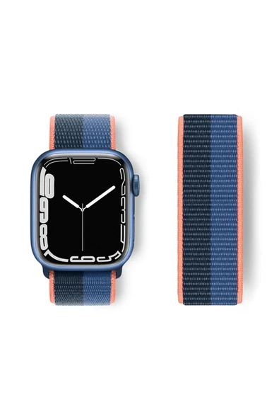 Apple Watch 38mm Hasırlı Cırtcırtlı Kordon - Siyah-Mavi ürün görseli