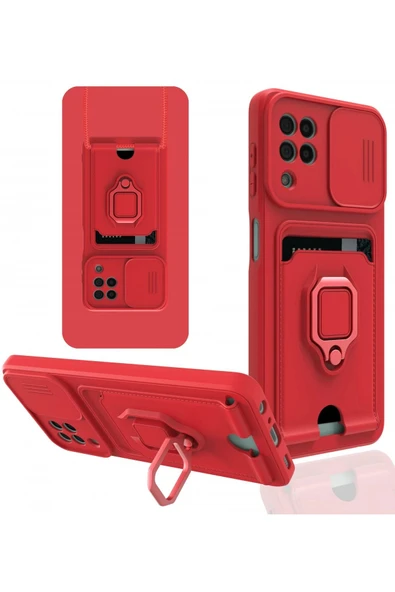 Samsung Galaxy A22 Kılıf Zuma Kartvizitli Yüzüklü Silikon - Kırmızı ürün görseli