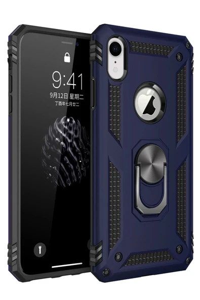 iPhone XR Kılıf Sofya Yüzüklü Silikon Kapak - Lacivert ürün görseli