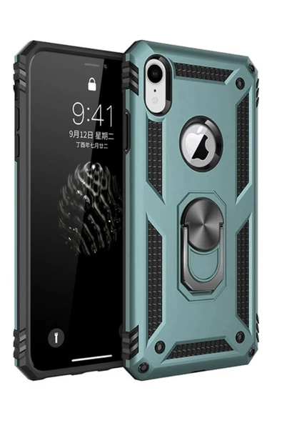 iPhone XR Kılıf Sofya Yüzüklü Silikon Kapak - Yeşil ürün görseli