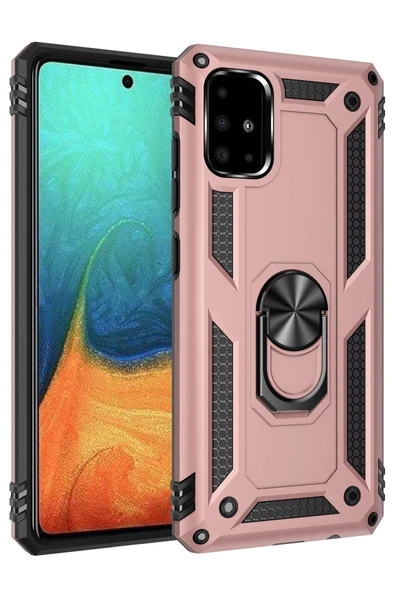 Samsung Galaxy A71 Kılıf Sofya Yüzüklü Silikon Kapak - Rose ürün görseli