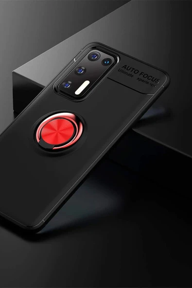 Huawei P40 Kılıf Range Yüzüklü Silikon - Siyah-Kırmızı - Resim 4