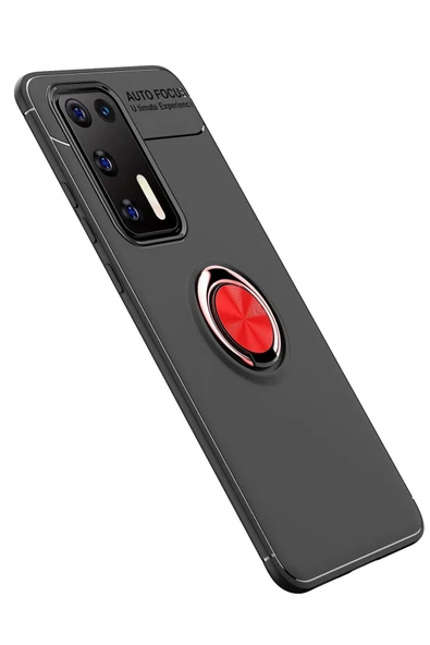 Huawei P40 Kılıf Range Yüzüklü Silikon - Siyah-Kırmızı - Resim 3