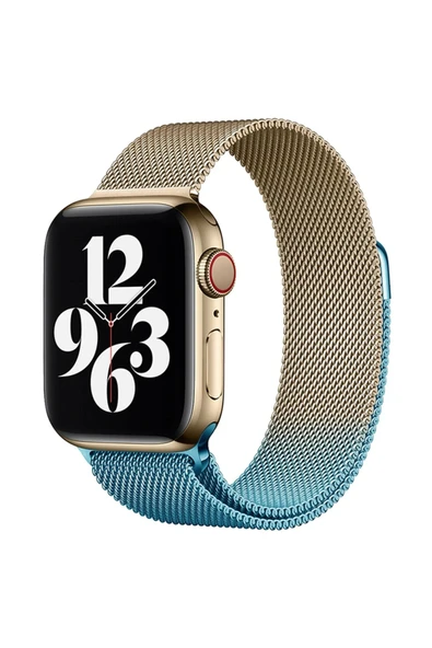 Apple Watch 38mm Metal Mıknatıslı Kordon - Metalik Gold-Mavi ürün görseli