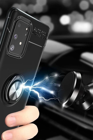 Samsung Galaxy A91 / S10 Lite Kılıf Range Yüzüklü Silikon - Siyah-Kırmızı - Resim 3