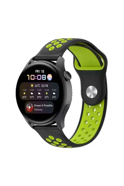 Watch 20mm Spor Delikli Kordon - Siyah-Yeşil ürün görseli