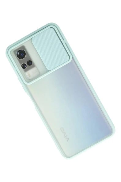 Vivo Y53S Kılıf Palm Buzlu Kamera Sürgülü Silikon - Turkuaz - Resim 2