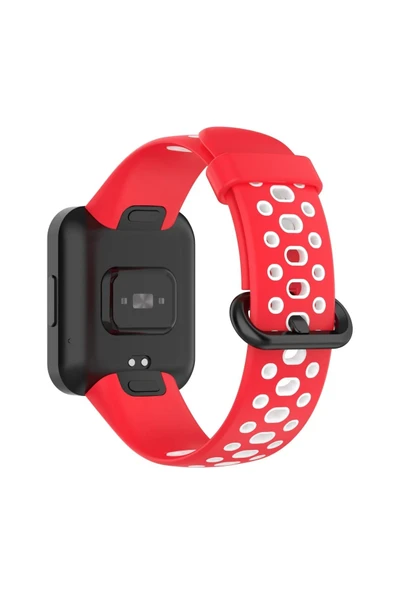 Xiaomi Redmi Watch 2 Spor Delikli Kordon - Kırmızı-Beyaz - Resim 2