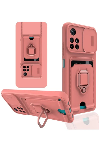 Xiaomi Redmi Note 11T Kılıf Zuma Kartvizitli Yüzüklü Silikon - Pembe ürün görseli