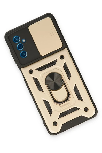 Samsung Galaxy M52 5G Kılıf Pars Lens Yüzüklü Silikon - Gold - Resim 3