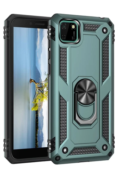 Huawei Y5P Kılıf Sofya Yüzüklü Silikon Kapak - Yeşil ürün görseli