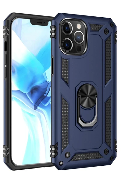 iPhone 12 Pro Max Kılıf Sofya Yüzüklü Silikon Kapak - Lacivert ürün görseli