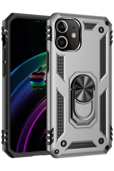 iPhone 12 Kılıf Sofya Yüzüklü Silikon Kapak - Gümüş ürün görseli