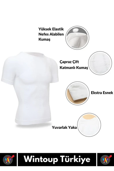 Özel Dik Duruş Jinekomasti Bel Göğüs Göbek Toparlayıcı Sıkılaştırıcı Etki Yuvarlak Yaka Erkek Korse - Resim 5