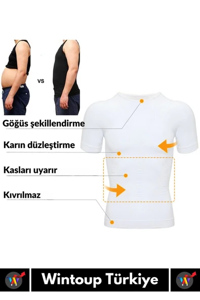 Özel Dik Duruş Jinekomasti Bel Göğüs Göbek Toparlayıcı Sıkılaştırıcı Etki Yuvarlak Yaka Erkek Korse - Resim 4