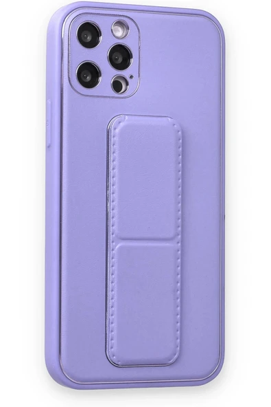 iPhone 12 Pro Kılıf Coco Deri Standlı Kapak - Koyu Lila - Resim 2