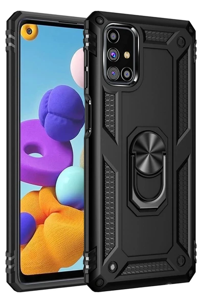 Samsung Galaxy M51 Kılıf Sofya Yüzüklü Silikon Kapak - Siyah ürün görseli