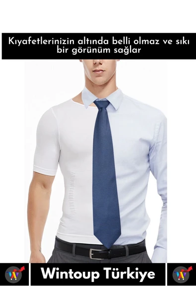 Özel Dik Duruş Jinekomasti Bel Göğüs Göbek Toparlayıcı Sıkılaştırıcı Etki Yuvarlak Yaka Erkek Korse - Resim 3