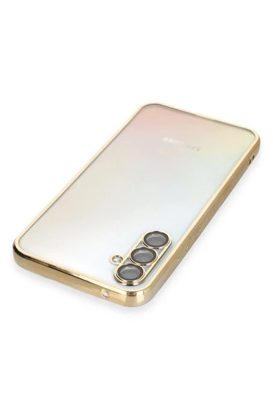 Samsung Galaxy A54 5G Kılıf Lensli Silikon - Gold - Resim 3