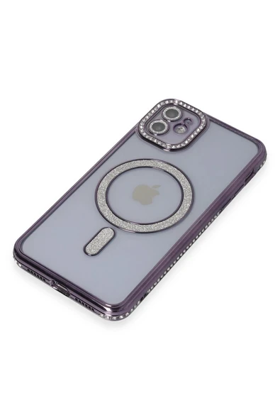 iPhone 11 Kılıf Joke Simli Magneticsafe Kılıf - Derin Mor - Resim 2