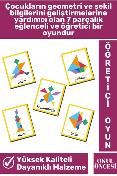 Preschool Eğitici Öğretici Zeka Görsel Algı Geliştirici Okul Öncesi Eğlenceli-DEV TANGRAM - Resim 2