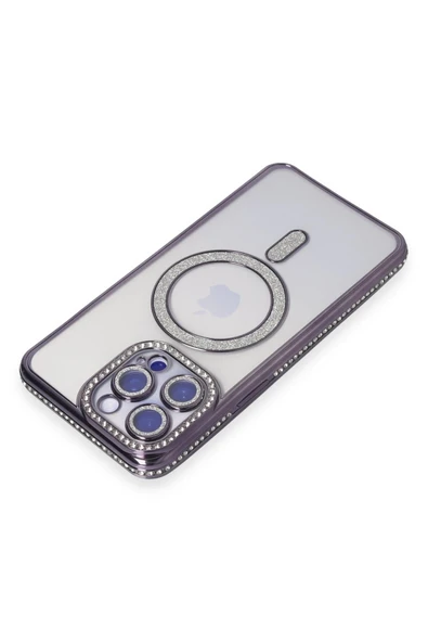 iPhone 14 Pro Max Kılıf Joke Simli Magneticsafe Kılıf - Derin Mor - Resim 2