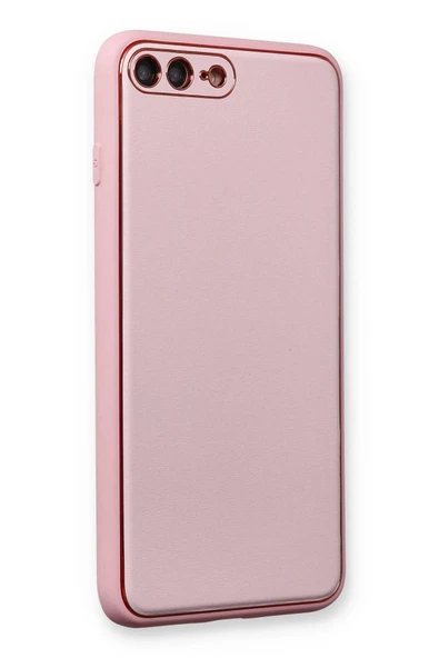 iPhone 7 Plus Kılıf Coco Deri Silikon Kapak - Pudra - Resim 3