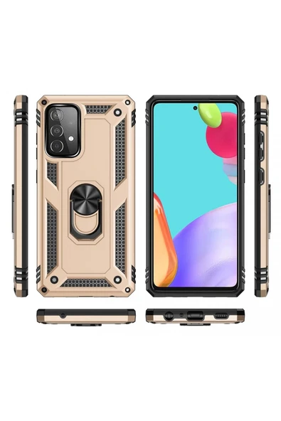 Samsung Galaxy A53 5G Kılıf Sofya Yüzüklü Silikon Kapak - Gold - Resim 3