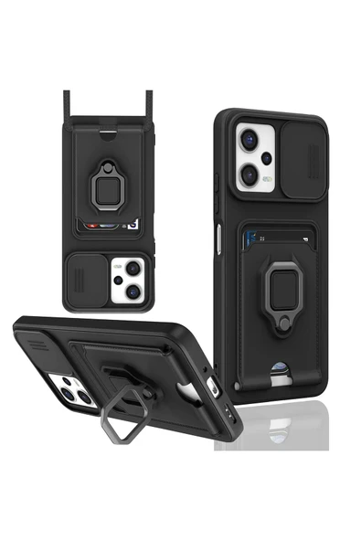 Xiaomi Poco X5 5G Kılıf Zuma Kartvizitli Yüzüklü Silikon - Siyah ürün görseli