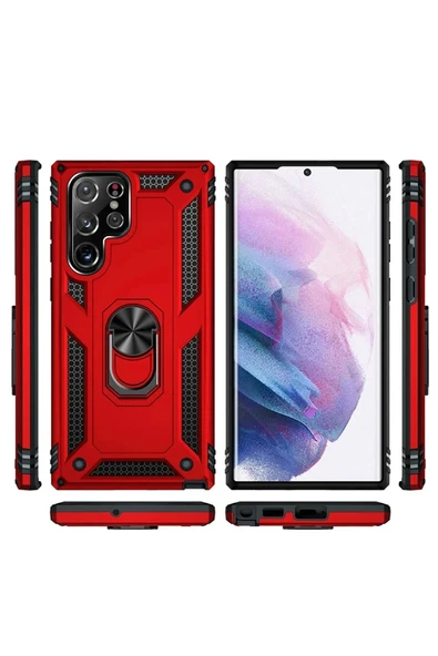 Samsung Galaxy S21 Ultra Kılıf Sofya Yüzüklü Silikon Kapak - Gold - Resim 5