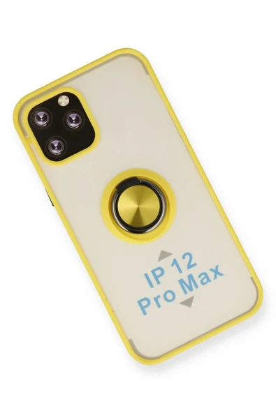 iPhone 12 Pro Max Kılıf Montreal Yüzüklü Silikon Kapak - Sarı - Resim 3