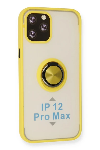 iPhone 12 Pro Max Kılıf Montreal Yüzüklü Silikon Kapak - Sarı - Resim 2