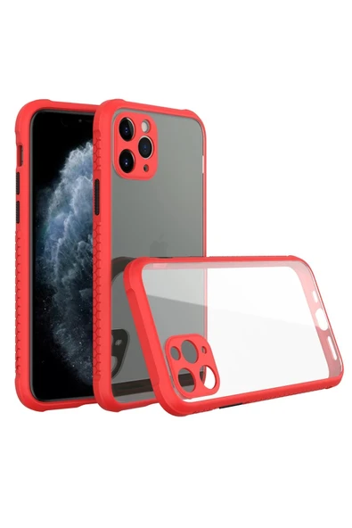 iPhone 11 Pro Max Kılıf Miami Şeffaf Silikon - Kırmızı ürün görseli