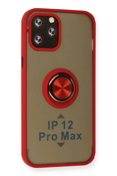 iPhone 12 Pro Max Kılıf Montreal Yüzüklü Silikon Kapak - Kırmızı - Resim 2