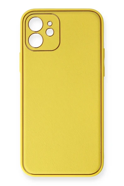 iPhone 12 Kılıf Coco Deri Silikon Kapak - Sarı ürün görseli