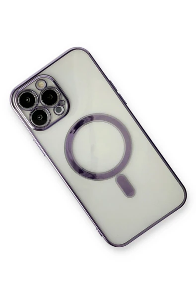 iPhone 13 Pro Max Kılıf Magneticsafe Lazer Silikon - Mor - Resim 3