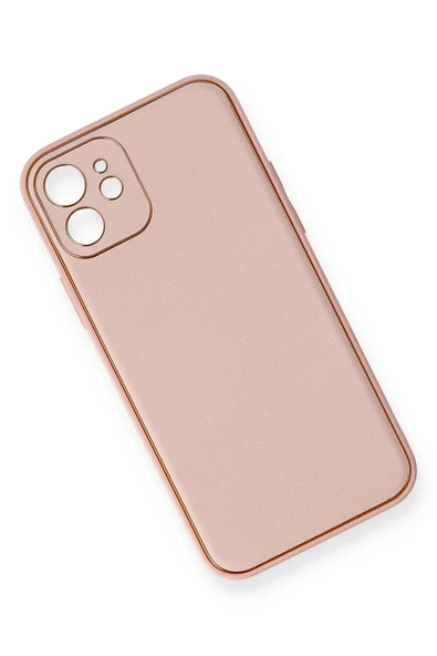 iPhone 12 Kılıf Coco Deri Silikon Kapak - Pembe - Resim 3