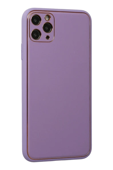 iPhone 11 Pro Kılıf Coco Deri Silikon Kapak - Lila - Resim 3