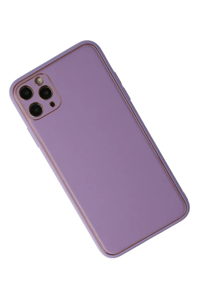 iPhone 11 Pro Kılıf Coco Deri Silikon Kapak - Lila - Resim 2