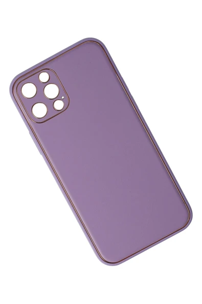 iPhone 12 Pro Kılıf Coco Deri Silikon Kapak - Lila - Resim 2