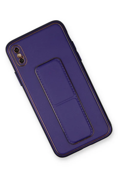 iPhone XS Max Kılıf Coco Deri Standlı Kapak - Mor - Resim 2