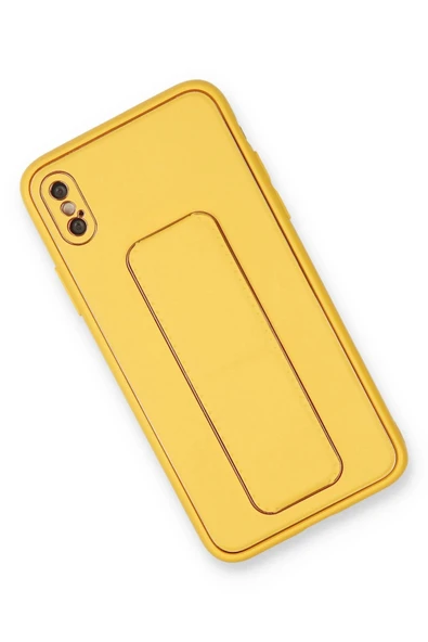 iPhone XS Max Kılıf Coco Deri Standlı Kapak - Sarı - Resim 3