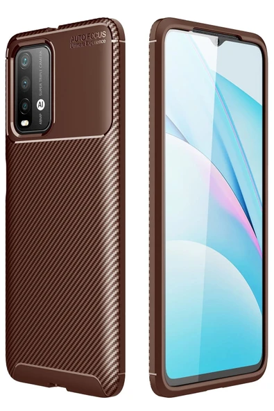 Xiaomi Redmi 9T Kılıf Auto Focus Karbon Kapak - Kahverengi ürün görseli