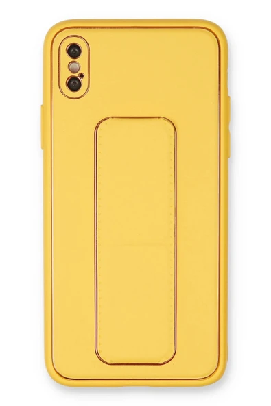 iPhone XS Max Kılıf Coco Deri Standlı Kapak - Sarı ürün görseli