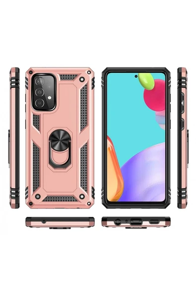 Samsung Galaxy A32 Kılıf Sofya Yüzüklü Silikon Kapak - Rose - Resim 4