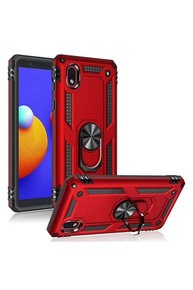 Samsung Galaxy A01 Core Kılıf Sofya Yüzüklü Silikon Kapak - Kırmızı - Resim 3