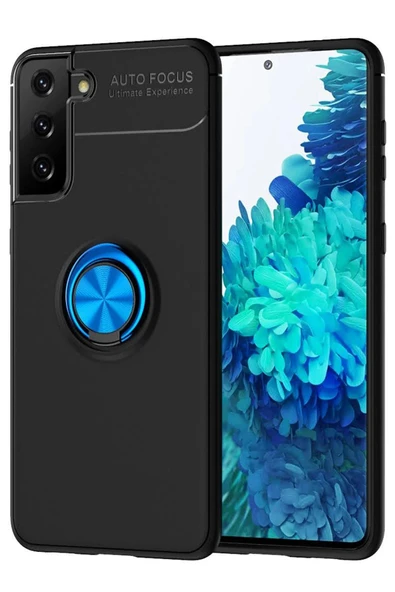 Samsung Galaxy S21 Plus Kılıf Range Yüzüklü Silikon - Siyah-Mavi ürün görseli